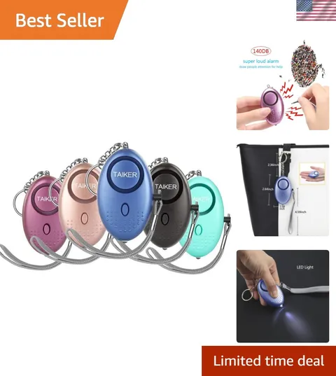 140dB Personal Alarm for Women - 5 Pack Self-Defense Keychains with LED Light