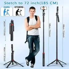 Portable camera tripod with wireless remote control and 360 ° rotation for video