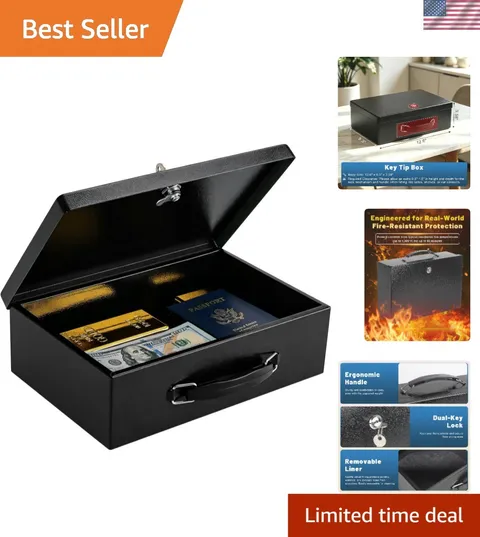 Secure Fire and Water Resistant Safe Box - Protect Documents, Jewelry & Cash