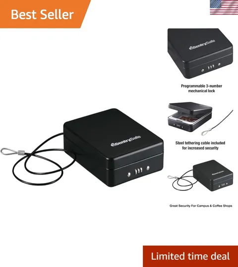 Small Safe, Black Lock Box with Combination Lock for Office or Dorm Secures M...