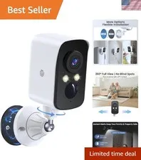 360° Wireless Outdoor Security Camera - 2K Video, Night Vision & AI Detection
