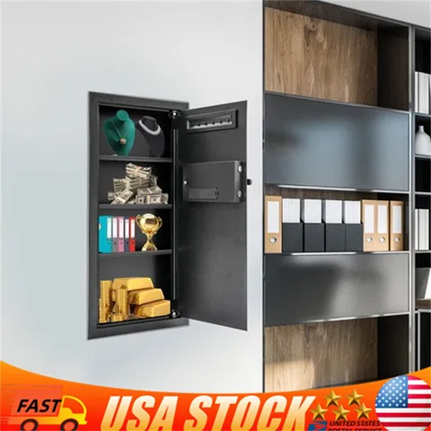 31.5" Tall Wall Safe Wall-mounted Safe with Keys Black Hidden Wall Safe for Home