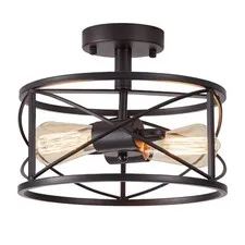 WELTRANS 2-Light Semi Flush Pendant Light, Black Ceiling Light
