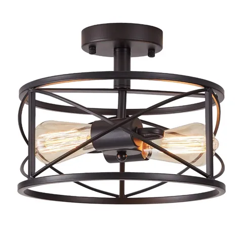 WELTRANS 2-Light Semi Flush Pendant Light, Black Ceiling Light
