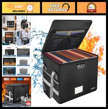 Fireproof File Box with Lock & Zipper, Collapsible Organizer for Documents, Port