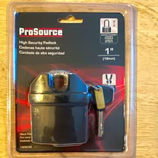 ProSource High Security Keyed Padlock, Black Finish, 1in Shackle, 2 Keys