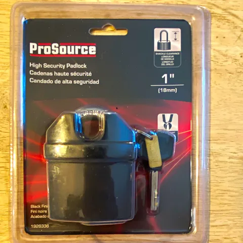 ProSource High Security Keyed Padlock, Black Finish, 1in Shackle, 2 Keys
