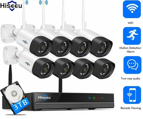 Hiseeu 5MP WIFI 8CH IP 2K NVR Outdoor Wireless Security Camera System CCTV Audio