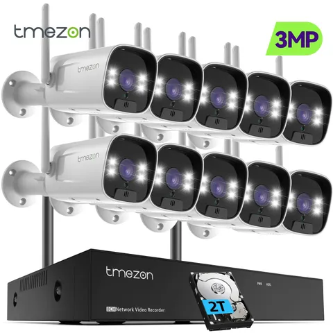 Wireless 3MP Two Way Audio IP Security Camera System 8MP 10CH NVR WIFI AI 2TB HD