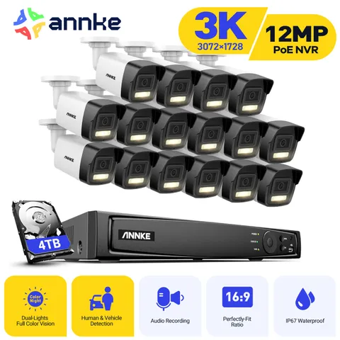 ANNKE 12MP 16CH NVR 3K AI Color Night POE Security Camera System Audio Recording