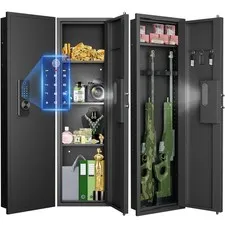 53"Biometric Fingerprint Hidden Wall Safe, Rifles Gun Safe with Gun Rack& Shelf