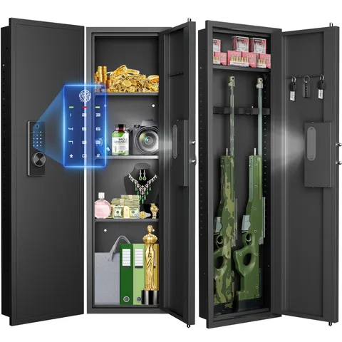 53"Biometric Fingerprint Hidden Wall Safe, Rifles Gun Safe with Gun Rack& Shelf