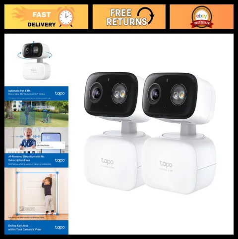 2K Indoor/Outdoor Security Camera 2-Pack | Pan/Tilt, Baby Monitor, 360° Motion,