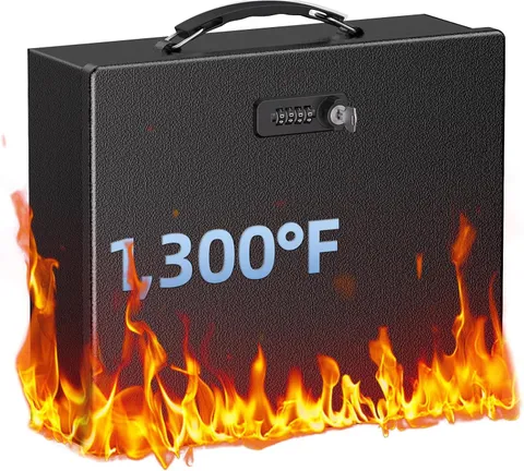 Fireproof Document Box with Combination & Key Lock | Water Resistant, Large Meta