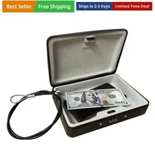 Water/Fire-Resistant Portable Security Case Lock Box Steel, Personal Travel S...
