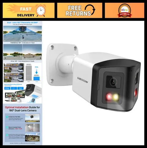 180° Dual-Lens 4MP PoE IP Security Bullet Camera - Panoramic View, Night Vision