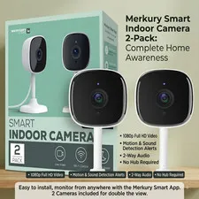 Merkury Smart 1080p Indoor WiFi Security Camera Night Vision White 2-Pack