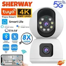 8MP Dual Lens Security Camera Tuya 5G WIFI Auto Tracking Indoor Baby Pet Monitor