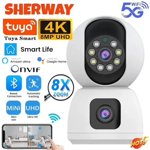 8MP Dual Lens Security Camera Tuya 5G WIFI Auto Tracking Indoor Baby Pet Monitor
