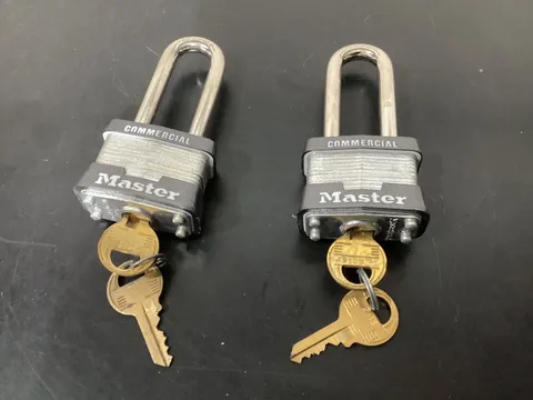 2 MASTER KALH (Keyed 2113) Laminated Padlocks 1 9/16” Wide x 2” Shack Length (F7