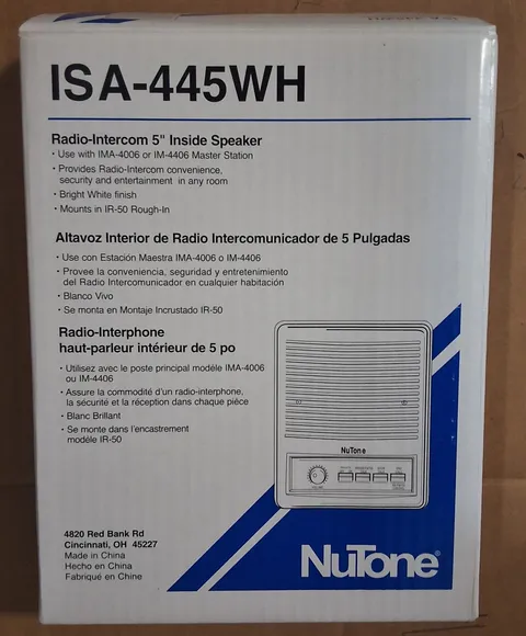 NuTone ISA-445WH Radio-Intercom 5" Inside Speaker White New in Box
