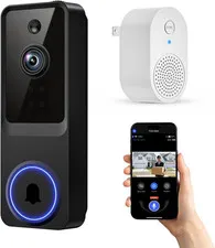 1080P Wireless Home Security Doorbell Camera with Receiver, AI Human Detection,