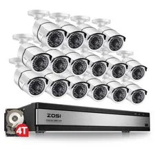 ZOSI 16CH H.265+ 5MP Lite DVR 2MP Wired Outdoor Security Camera System 4TB HDD