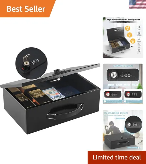 Portable Fireproof Storage Box - Strong Metal Security Chest, Dual Lock System