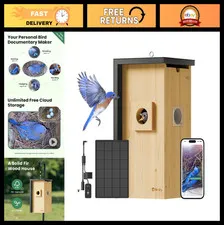 Solar-Powered Bird House with Camera, 1080P HD Night Vision, AI Detection, Iron