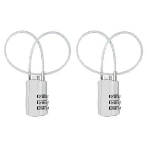 2 Pcs 3 Digit Luggage Cable Combination Lock with 12" Long Cable, Silver