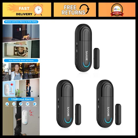 Adjustable Volume Door Alarm Sensor - 120dB Wireless Security Alert for Home, Po