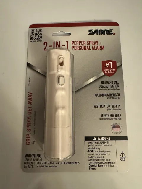 SABRE 2-in-1 Pepper Spray Personal Alarm White Flip Top Keychain F15PA Brand New