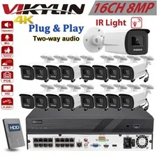 Vikylin 16CH 16POE NVR Systems 4K 8MP IR Light IP Camera POE 2-Way Audio Lot