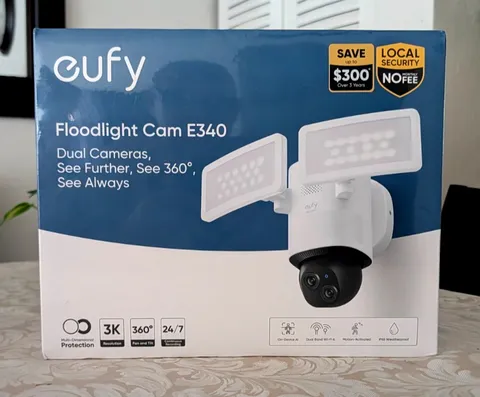 eufy Floodlight 3K Camera E340 Wired Dual Camera, 360° Pan & Tilt, Wi-Fi 6.