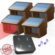 HTZSAFE Driveway Alarm 1 Receiver/4 Sensors Solar 1/2 Mile