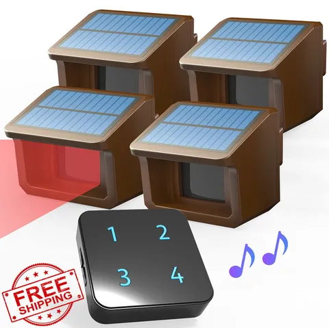 HTZSAFE Driveway Alarm 1 Receiver/4 Sensors Solar 1/2 Mile