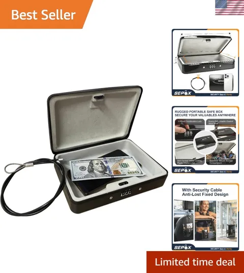 Water/Fire-Resistant Portable Security Case Lock Box Steel, Personal Travel S...