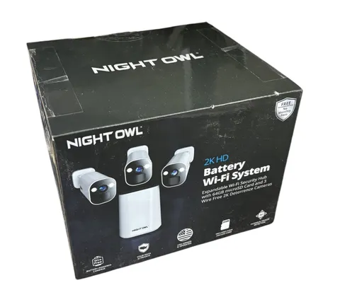 Night Owl 2K HD Battery Wi-Fi System Security Hub and 3 Cameras (White)