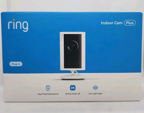 Ring Indoor Cam Plus Plug-In 2K Security Camera 4x Zoom Color Night Vision White