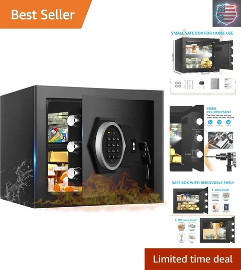 1.3 Cub Small Safes for Home Use Fire and Water Proof, Anti-Theft Digital Sec...
