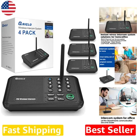 Expandable Wireless Intercom 4 Units, 10 Channels, 5280ft Range, Monitor