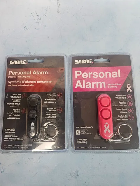 SABRE 120dB Personal Safety Alarm Keychain Pink Black Key Accessory Dual-Siren