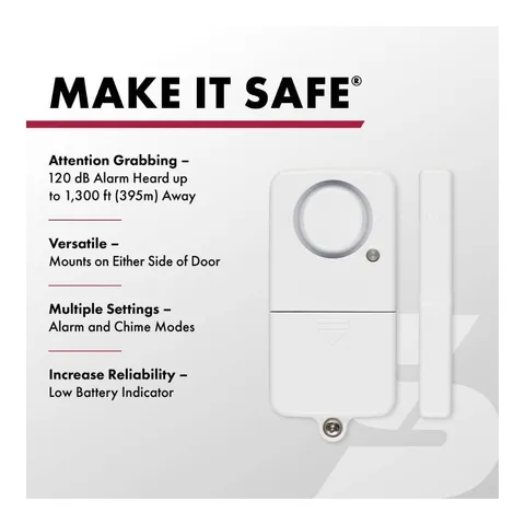 2pk Door/Window Alarms, Battery Powered, Adhesive Mount, Security