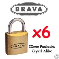 Padlocks x6  KEYED ALIKE BRAVA 20mm  High quality BULK LOT + 6 Keys