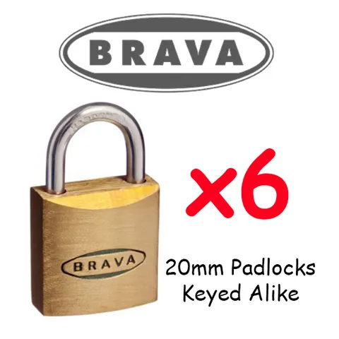 Padlocks x6  KEYED ALIKE BRAVA 20mm  High quality BULK LOT + 6 Keys