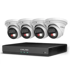 AMLINK 4K POE Security Camera System Outdoor, 8CH POE NVR, 4pc 4K Turret Camera,