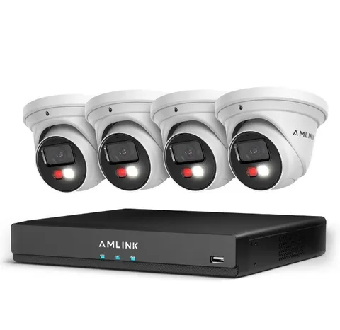 AMLINK 4K POE Security Camera System Outdoor, 8CH POE NVR, 4pc 4K Turret Camera,
