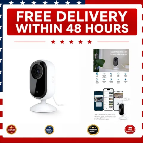 Arlo Essential Indoor Security Camera 2K - Wired, Person Recognition, White