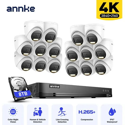 ANNKE 4K Video CCTV Security Camera System 16CH DVR AI Color Night Vision H.265+