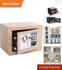 Compact Gold Security Safe Box - Portable with Digital Keypad & Emergency Keys